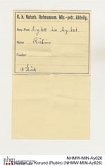 Etiketten zu Korund (Rubin) (NHMW-MIN-Ay626)